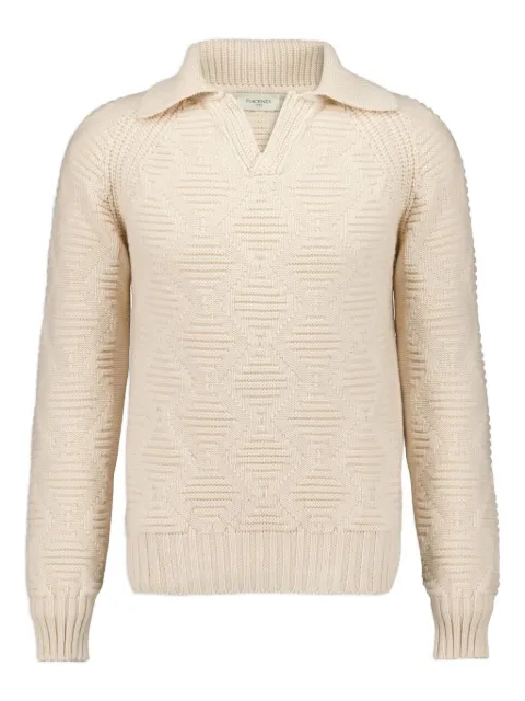 Piacenza Cashmere V-neck cable-knit polo shirt Neutrals 16214050