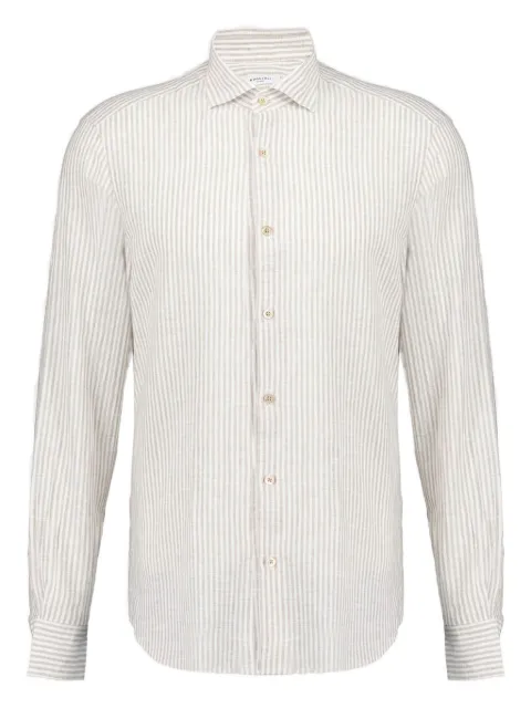 Boglioli striped cotton-linen blend shirt Neutrals 610SB5859
