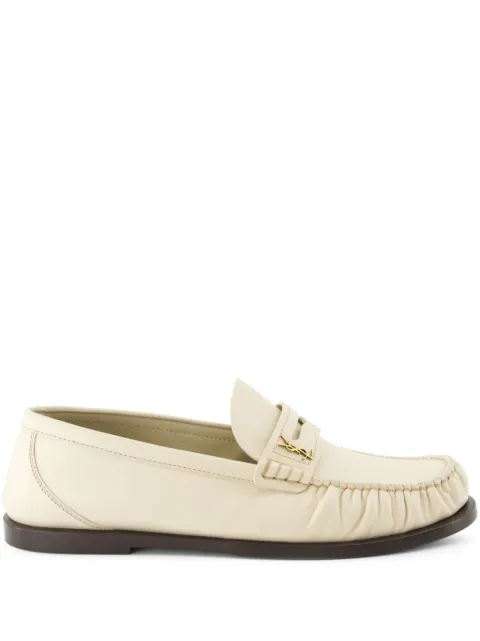 Saint Laurent logo-plaque leather loafers Neutrals 820648AAELH
