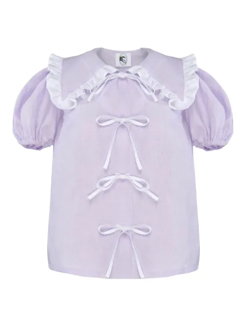 Sleeper puff-sleeves linen pyjama top Purple PFSR01P009R