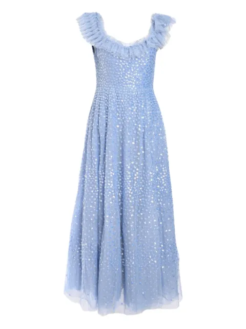 Needle & Thread Scatter Dot midi dress Blue DGSL23RHS25SKY