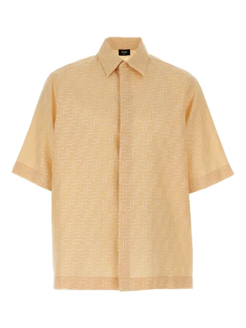 FENDI FF logo-embroidered short-sleeve shirt Neutrals FS1317AU6Y