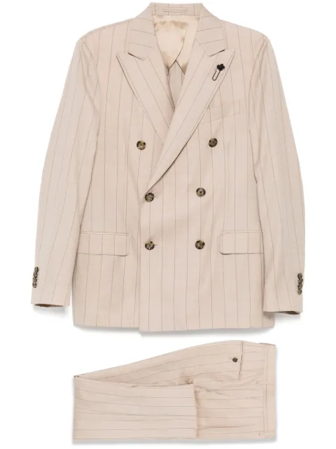 Lardini striped double breasted suit Neutrals ES467AEESIF6443180BE