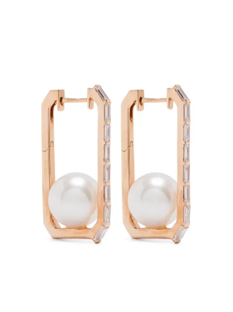 SHAY 18K rose gold diamond and pearl hoop earrings Pink SE345