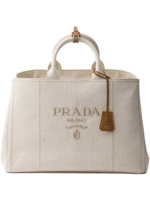 Prada Jardinière extra-large linen blend tote bag Neutrals 2VG131VOOO2CX9