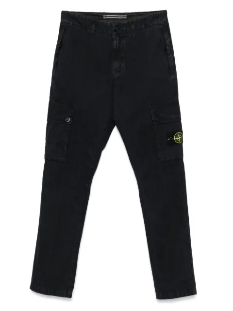 Stone Island 3100053 brushed organic cotton canvas old-effect slim-fit cargo trousers with zip pockets Blue L1S153100053S00WA