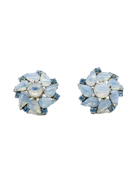 Jennifer Gibson Jewellery 1950s Sunburst opaline glass earrings Blue JGJOPALINERG