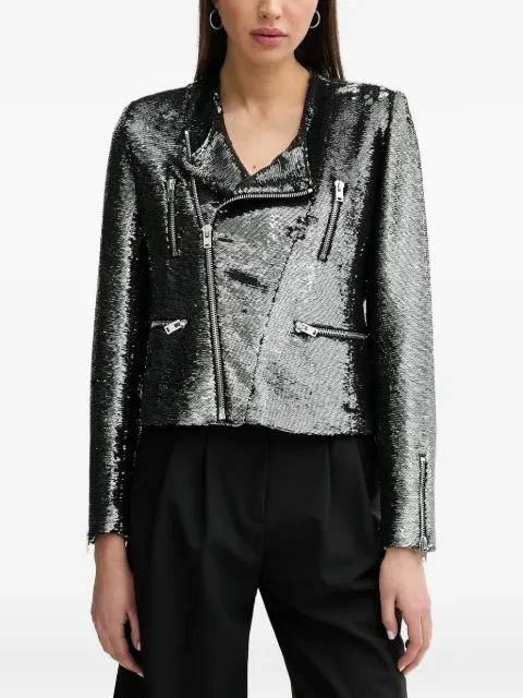 IRO Luzia sequin-embellished biker jacket Grey WP07LUZIA