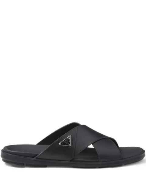 Prada leather crisscross slides Black 2X3111FG0003LEM