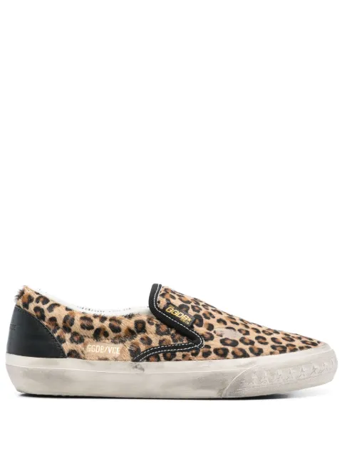 Golden Goose VCE Penstar trainers in leopard-print pony skin with black leather heels tab Neutrals GWF00306F006948