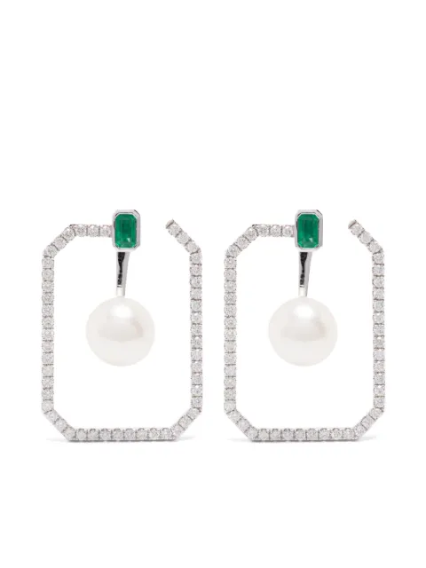 SHAY 18K white gold multi-stone octagon hoop earrings Silver SE351