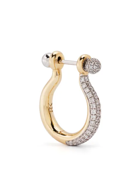 Rainbow K 14K yellow and white gold small Ball diamond hoop earring Gold E095