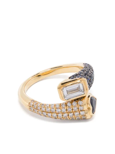 SHAY 18K yellow gold Mixed Bypass diamond and sapphire pinky ring Gold SR446