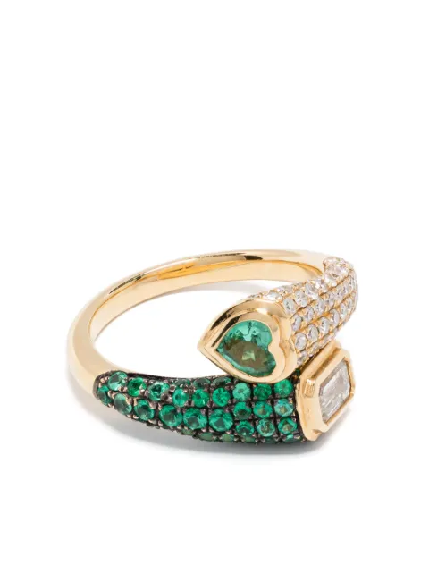 SHAY 18CT yellow gold mixed bypass diamond and emerald pinky ring Gold SR446