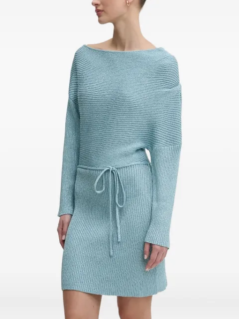 NEVER FULLY DRESSED ribbed boat-neck mini dress Blue NFDKN606