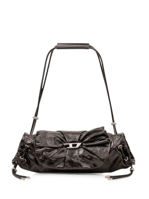 Diesel Scrunch-D-small shoulder bag in shiny scrunched leather Black X10331P1003