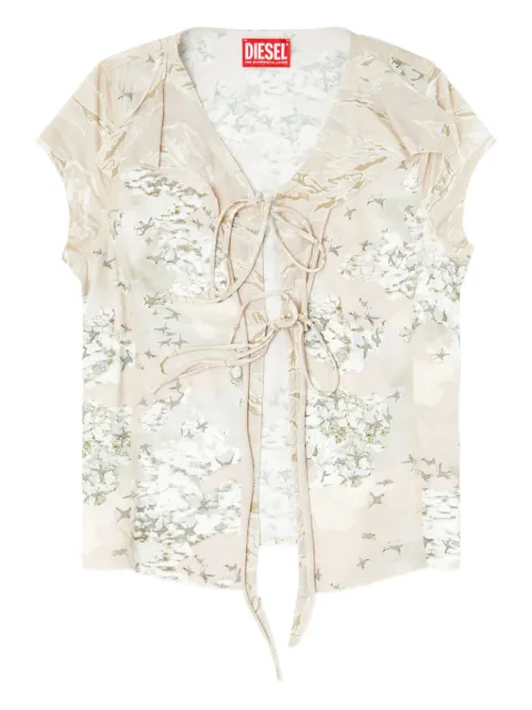 Diesel T-Afrymy lace-up floral top Neutrals A187700NKCZ