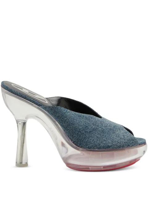 Diesel D-Lake-platform mules in denim and acrylic glass Blue Y03665PR617