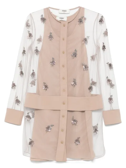 FENDI embroidered tulle mini dress Neutrals FDD344AUP0