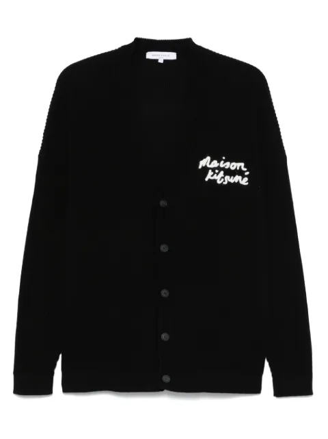 Maison Kitsuné handwriting-embroidered ribbed cardigan Black OM00505KT1126