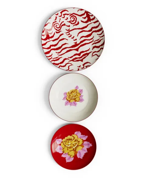 Lisa Corti Indian Tiger table plates (set of three) Red 0SETPLATEPCL3INTG40U