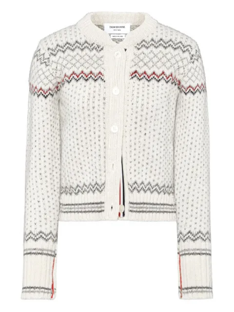 Thom Browne Fairisle Donegal knitted cropped cardigan White FKC677AY1506