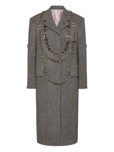 Thom Browne Trompe l'Oeil crystal-embellished checked coat Grey FOR088EF1016