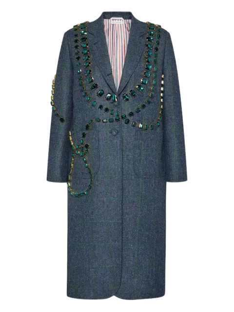 Thom Browne windowpane hunting tweed Trompe L'Oeil jacket with Swarovski crystal Blue FBR060EF1010