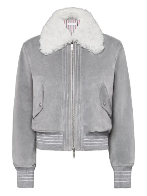 Thom Browne shearling-collar suede jacket Grey FBC910YL0140