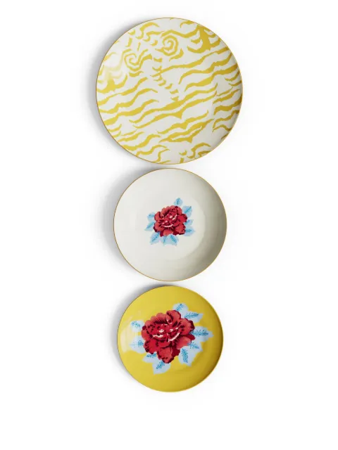 Lisa Corti Indian Tiger porcelain plates (set of three) Yellow 0SETPLATEPCL3INTG22U