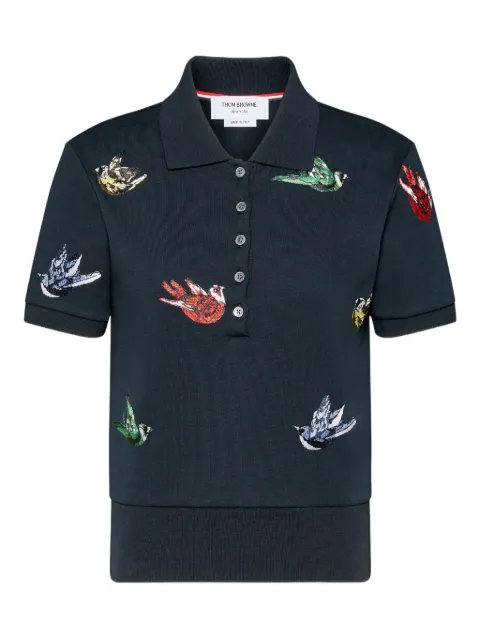 Thom Browne satin stitch bird embroidery polo Blue FJP116EJ0055