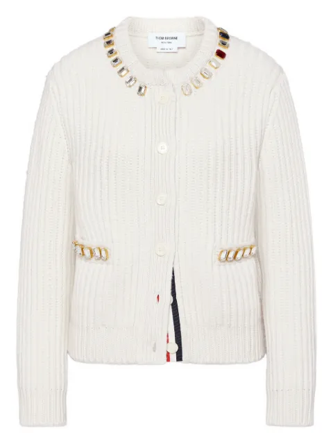 Thom Browne Swarovski-crystal half-stitch cashmere cardigan White FKC673EY2001