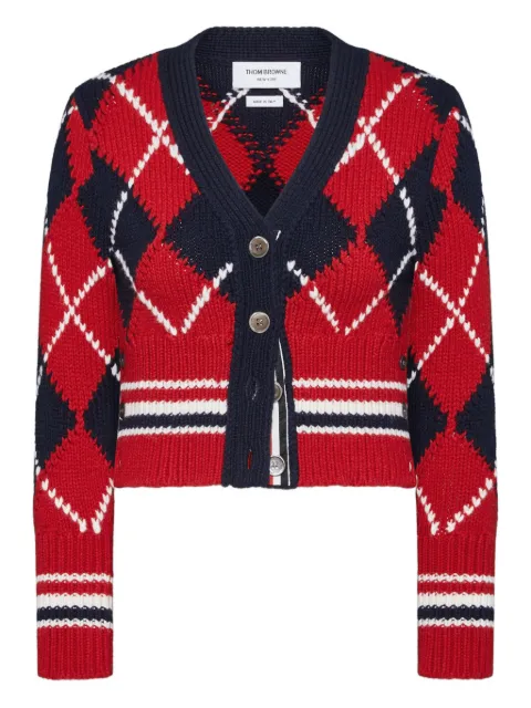 Thom Browne argyle-intarsia merino-wool cardigan Red FKC679BY1029
