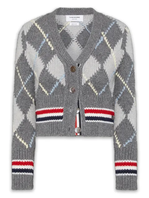 Thom Browne argyle-intarsia merino-wool cardigan Grey FKC679AY1029