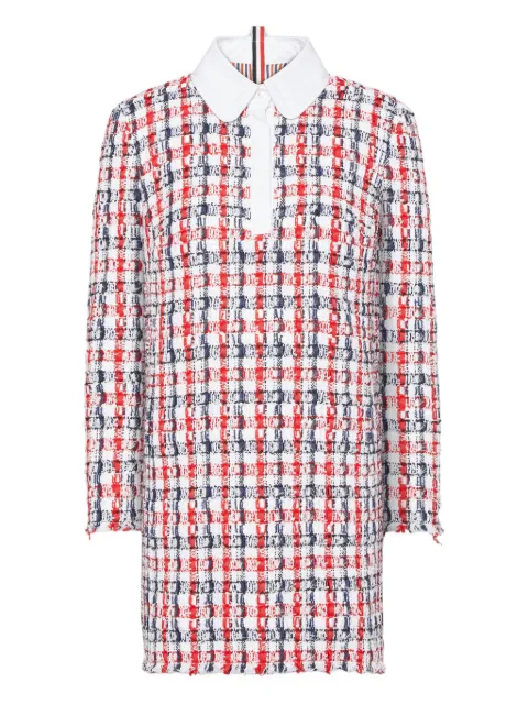 Thom Browne gingham satin-ribbon tweed shift dress Red FDSF37TF1026