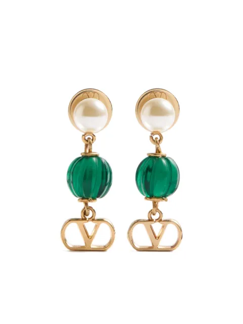 Valentino Garavani Vlogo Signature earrings in metal pearl and knurled glass Gold WJ0AN9IKX