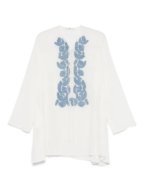 Ermanno Scervino floral-appliqué crepe-de-chine tunic White D462K405FKE
