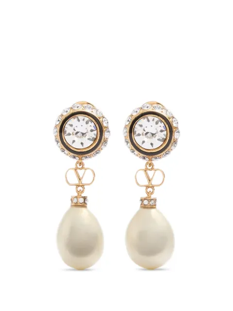 Valentino Garavani Vlogo Signature earrings in metal enamel pearls and crystals Gold WJ0AD6NBS