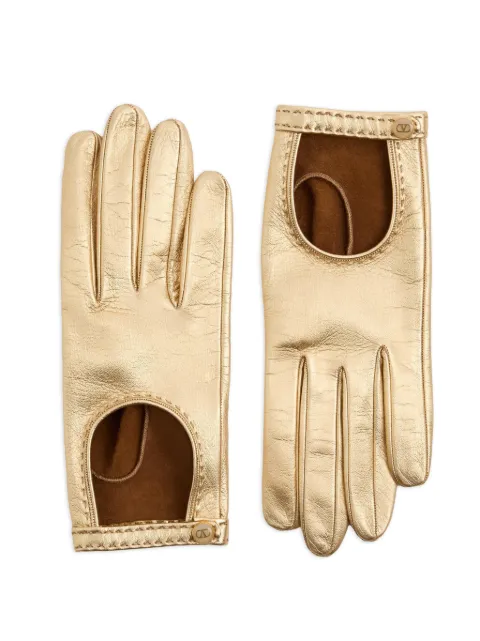 Valentino Garavani Vlogo Signature laminated nappa gloves Gold WGBA00RVQ