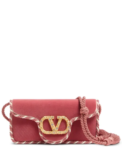 Valentino Garavani Locò velvet clutch with jewel logo Pink WB0R92GNL
