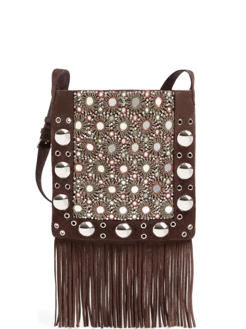Valentino Garavani Nellcôte embroidered shoulder bag with fringes Brown WB0R33TAA