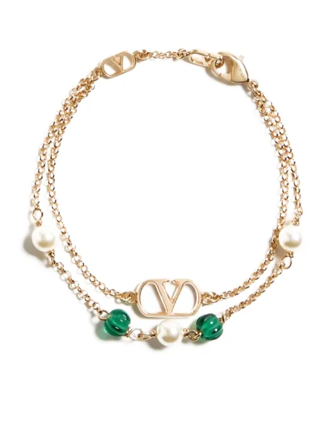 Valentino Garavani Vlogo Signature metal pearl and knurled glass bracelet Gold WJ0AN8IKX