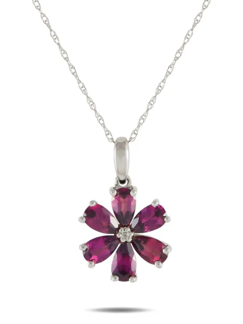 LB Exclusive 14K white gold Flower rhodolite and diamond necklace Silver PD415845WRHOD