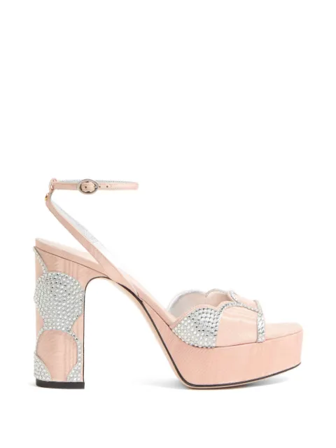 Valentino Garavani Bowow platform sandal in moiré fabric with crystals 115mm Pink WS0LY1CQG