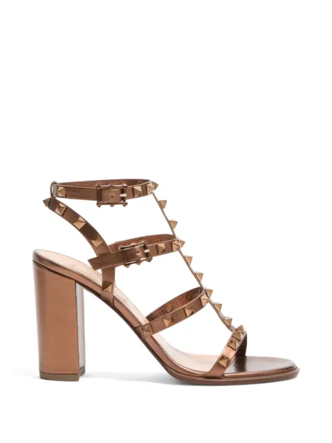 Valentino Garavani Rockstud metallic calfskin leather ankle strap sandal 90 mm Brown WS0749RZD