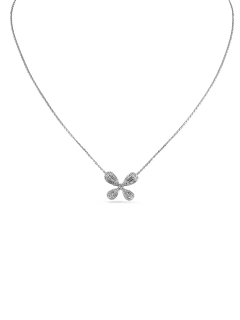 LB Exclusive 14K white gold Four Petal Flower diamond necklace Silver PN15414W