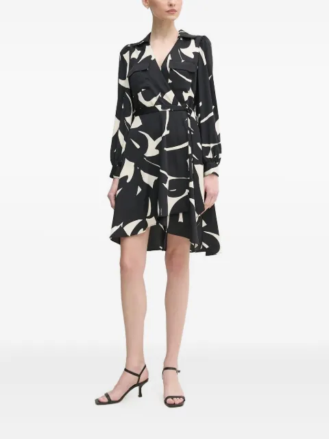 DKNY abstract-print wrap dress Black DD4KS484