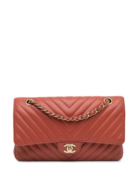 CHANEL Pre-Owned 2018 Medium Classic Chevron Lambskin Double Flap shoulder bag Orange DFFS9MQH4O807IK5