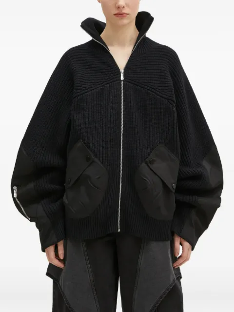 A.A. Spectrum Saxon ribbed panelled zip-up cardigan Black 82243310
