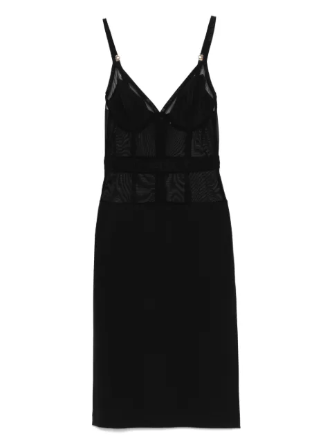 Elisabetta Franchi crepe tulle midi dress Black AB70151E2